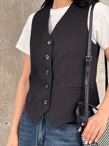 Trendy Womens Casual Vest Fashion Lined Chic Vests Lightweight Suit Waistcoat Versatile V-Neck Vests4