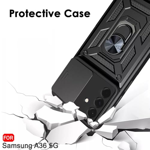 Image of Luxe Back Cover for Samsung Galaxy A36 5G | D10 Tough Armor Case | Sliding Camera Shield | 360 Protection | Kickstand Ring Holder | Military-Grade Shockproof Bumper Case