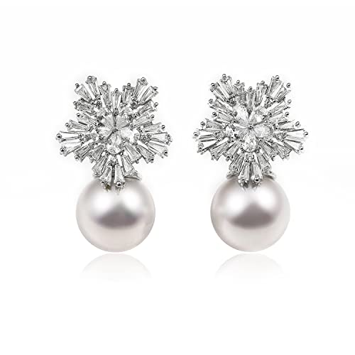 Fashion Chic Simulated Pearl Studs Snowflake Earrings For Women (Silver) #TOP5