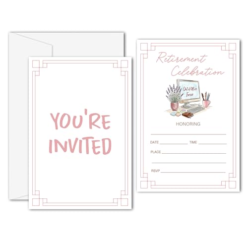 Invitaciones de jubilación rosa minimalista para fiesta de profesores y enfermeras pack de 20