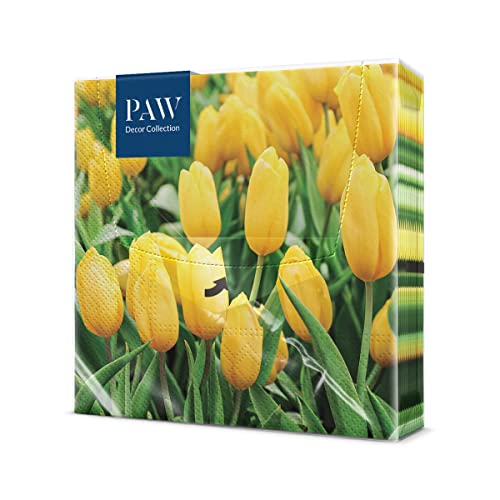 PAW - Serviette Papier 3 Plis (33 x 33 cm) I Lot de 20 I Serviette de Table Papier Idéal pour Journées Portes Ouvertes, Garden Parties, Fêtes de Famille, Fêtes Entre Amis, Pâques (Tulips Field)