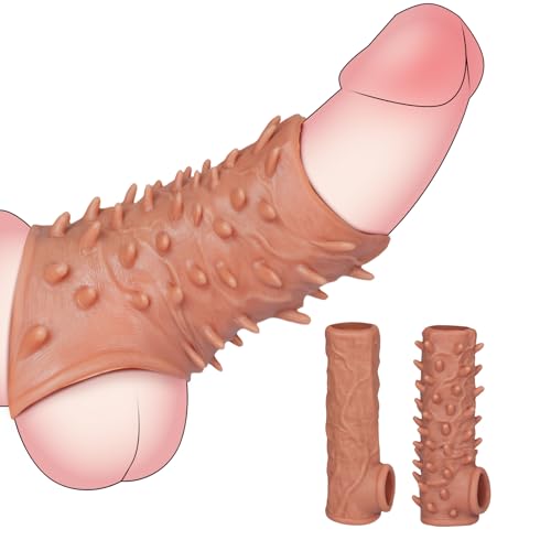 Penishülle Penismanschetten Penis Sleeve Mit Erhabenen Fleischigen Körner für Stimulation, Silikon Wiederverwendbare Penishülle für Penisverlängerung Sex Spielzeug für die Männer und Paara(2er Pack)