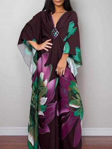 LOUSEA Kaftan Dress for Women Large Flower Print Cover Up Dresses Vneck One-piece Bathingsuit Cover Ups4