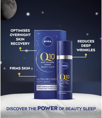 NIVEA Q10 Anti-Wrinkle Power Ultra Recovery Night Serum (30ml), Face Serum with Pro-vitamin B5 and Q10, For Deep Wrinkle Reduction and Firmer, Stronger Skin