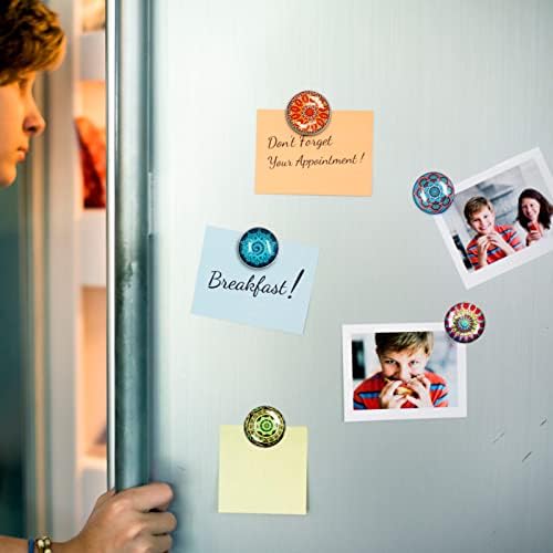 24 Refrigerator Magnets - Decorative 3D Glass Notice Board Magnets with Mandala Patterns for Kid's Drawing, Magnetic Whiteboard, Photo, Map, Office Magnets (Round/ 30mm)