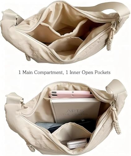 Image of GLOSSY Nylon Crescent Crossbody Sling Bag For Women and Girls, 3 Zippers, Lightweight, Travel and Casual use