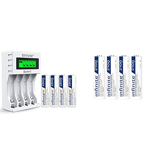 Image of ENVIE (ECR11MC + 2800 4PL) SprintX Ultra Fast Rechargeable Batteries Charger && (AA2100RTU4PL) Infinite AA Rechargeable Batteries | High-Capacity Ni-MH | 2100 mAh | Low Self Discharge