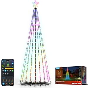 Govee Christmas Cone Tree Lights, 2, 8m 370 LEDs RGBIC-Lichterkette mit Intelligenter App-Steuerung, 82+ Szenenmodi, IP67-Wasserdichte Weihnachtsbaum Kegelform für Halloween und Weihnachten, Schwarz