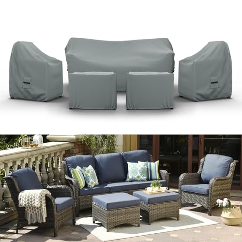 Covers & all Patio Furniture Cover Outdoor Furniture, Water-Repellent UV & Weather Resistant Covers for Sofa, Chairs & Ottomans with Elastic & Padded Handles (Gray, 72.44