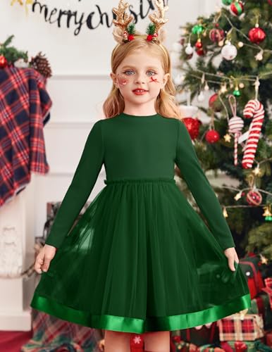 Arshiner Toddler Tutu Dress Little Girls Fall Winter Long Sleeve Holiday Party Tulle Dresses 3-8Y2