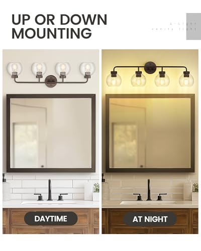 Image of zeyu 32 Inch Oil Rubbed Bronze Vanity Light, 4-Light Bathroom Light Fixture, Vanity Lighting Fixtures with Clear Glass Globe Shade, ZS62BG-4W ORB
