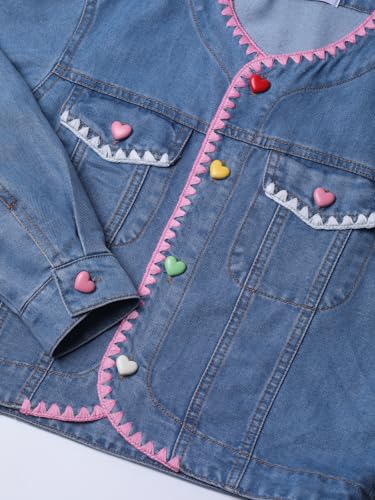Image of WELAKEN Print Denim Jacket for Girls & Kids II Little Girl's Button Down Crop Jean Jacket Coat