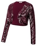 Belle Poque Women's Sequin Jacket Open Front Long Sleeve Sparkly Blazer Bolero Shrugs for Dresses Wine Red XL