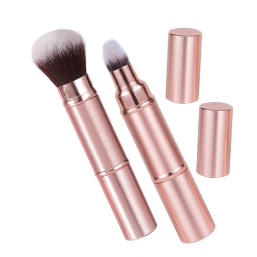 2 pinceaux de maquillage rétractables double embout pour fond de teint et blush