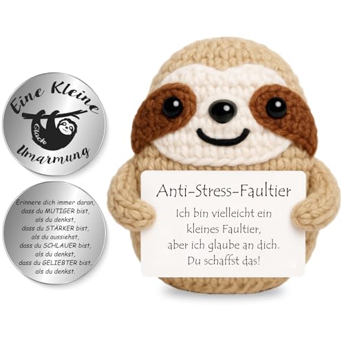 Tixlux Pocket Hug Anti Stress Faultier Kreative Strickwolle Faultier Figur und Kleine Umarmung Glücksbringer Entspannungs Geschenk Gute Besserung Abschluss Geschenk