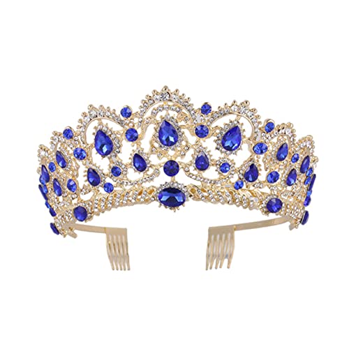 Corona barroca de novia con pedrería azul para bodas y fiestas vintage