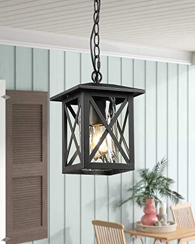 Beionxii Outdoor Pendant Light, Exterior Hanging Lantern Porch Pendant Lighting, Textured Black W/Clear Water Glass - A330H-1Pk #TOP1