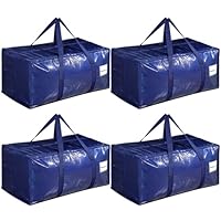 Dntorx 4 Stück 90L Aufbewahrungstasche, Heavy-Duty Umzugstaschen Umzugskartons Große mit Reißverschluss Griff Faltbar Aufbewahrungsbox für Umzug Camping Bettwäsche Kleidung Aufbewahrung (Blau)