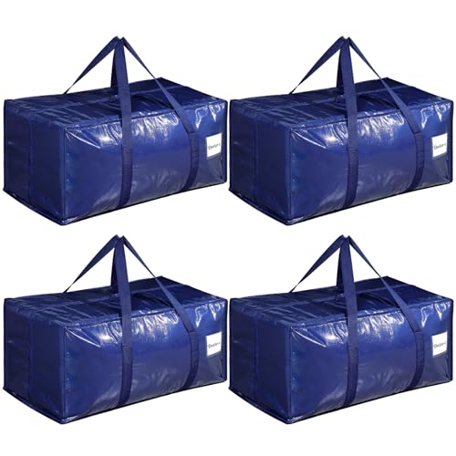 Dntorx 4 Stück 90L Aufbewahrungstasche, Heavy-Duty Umzugstaschen Umzugskartons Große mit Reißverschluss Griff Faltbar Aufbewahrungsbox für Umzug Camping Bettwäsche Kleidung Aufbewahrung (Blau)