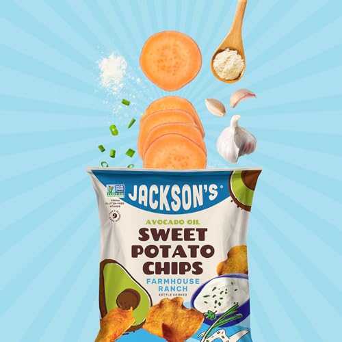 Jackson’s Sweet Potato Farmhouse Ranch Kettle Cooked Chips - with Premium Avocado Oil (1 oz, Pack of 15) - Gluten-Free, Peanut Free, Vegan, Allergen-Friendly - Shark Tank Product