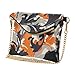 Women's PU Leather Clutch Purses Zipper Foldover Key Chain Wallet for Party Fashion Leaf Pattern Orange Black