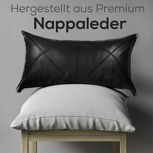 Royal Phoenix® Lederkissen aus echtem Rindsleder - weiches und atmungsaktives Nappaleder (Schwarz, 40 x 40 cm)