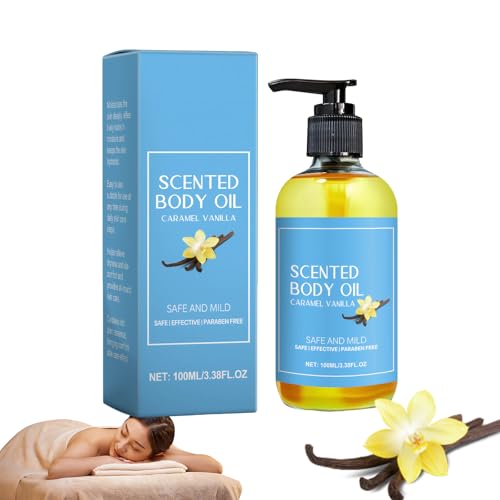 Vanilla Body Oil, Scented Body Oil Body Oil Caramel Vanilla,Vanilla Body Care Vanilla Massage Oils Moisturising Body Oil for Date Night Firming Skin Body Massage Oil for Dry Skin,100ml