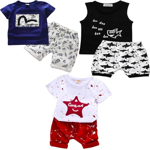 Image of Lofn Cotton Clothing Sets for Baby Boys & Baby Girls Pack of 3 - Unisex Clothing Sets Half Sleeve T-Shirt & Shorts Pack of 3