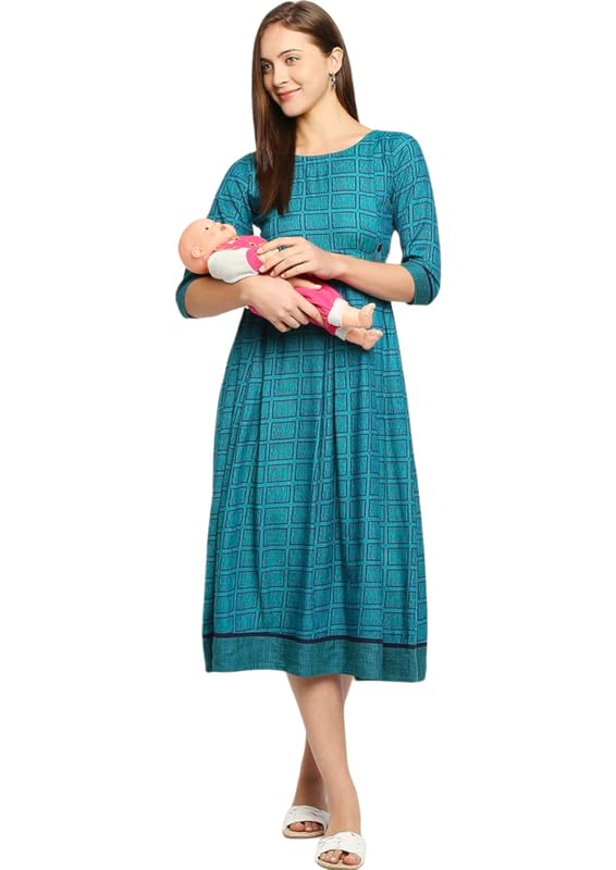 Image of DUMMY SHAPE Women's Rayon Anarkali Maternity Dress & Feeding Kurti with Zippers