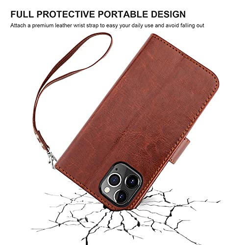 Bocasal Compatible With Iphone 12 Pro Max Wallet Case With Card Holder Pu Leather Magnetic Detachable Kickstand Shockproof Wrist Strap Removable Flip Cover 6.7 Inch (Brown) #TOP5