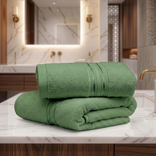 Image of LANE LINEN 575 GSM 100% Cotton Hand Towel 2PC - Olive | Zero-Twist Weave, True 60x40cm Each, Quick Dry & Absorbent, Ideal for Gym & Daily Use