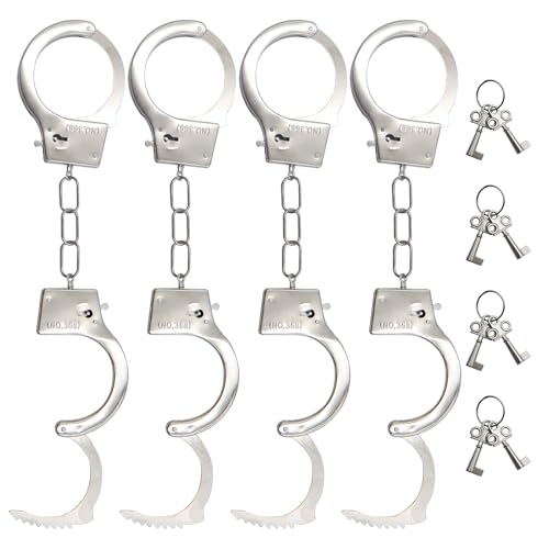 MIPIACE 4 Pièces Manette Giocattolo Bambini Manette in Metallo Manette della Polizia con 4 Chiave Accessori Costume Polizia in Metallo per Sicurezza Bambini Regalo Cosplay Bambini Giocattolo