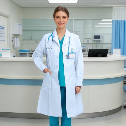 Blouse médicale longue blanche haut de gamme à col cranté classique pour médecins