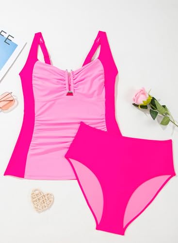 Smocked Tankinis Set Ruched Tummy Control Tankini 2pcs Swimsuit4