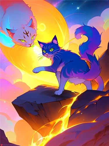 Broderie diamant kit complet chat animé pour sublimer la décoration murale de votre salon