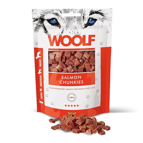 Snacks Naturales Perros - Dados Blandos Salmón - Chuches Sin Conservantes - Dog Treats Saludables - Omega 3 Pelo y Articulaciones - Proteínas Aperitivo para Perros - 100g