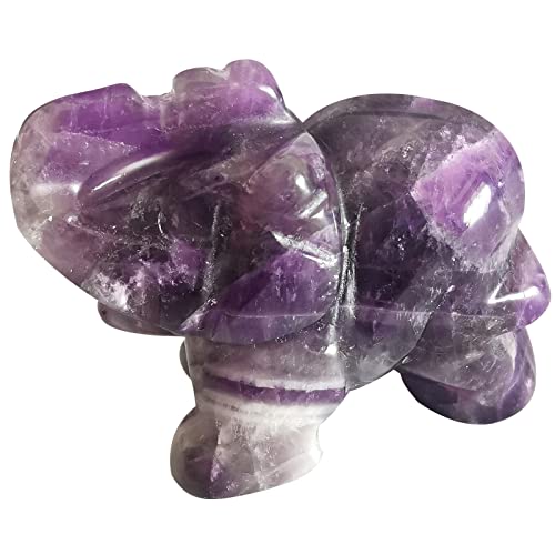 Lovionus89 Small Handcarved Elephant Crystal Statue, Home Office Guardian Animal Sculpture Decor 1.5 Inches,Amethyst