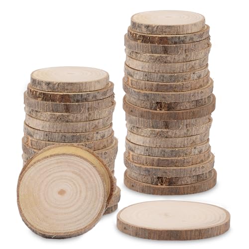 YAYODS 60 Stück Holzscheiben 4-5 cm - Rund - Zum Basteln Brandmalerei DIY Kunsthandwerk Hochzeitsdeko