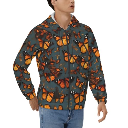 Sweat à capuche cordon de serrage homme imprimé papillon monarque