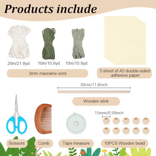 ORIGACH Kit de tapeçaria de macramê monstera, faça você mesmo, boêmio, folha de macramê, kit de tape