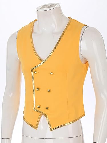 Mens Victorian Hem Gold Leather Trim Suit Vest Steampunk Gothic Outerwear Double-Breasted Jacket Waistcoat3