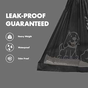 GORILLA SUPPLY Dog Poop Waste Bags with Dispenser and Leash Tie, 9″ x 13″, Black, 1000 Count