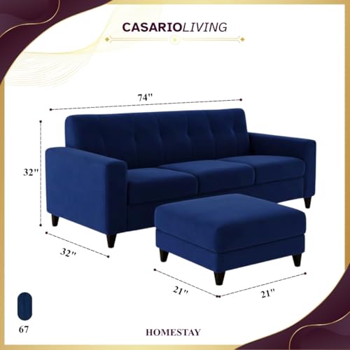 Image of Homeboy 4 Seater L Shape Sofa Set with Movable Ottoman | Flexible Left or Right Layout | Luxe Velvet Suede Fabric | Comfortable Seating | Modern Sofa for Living Room -Dark Blue