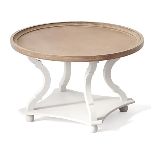 Round Farmhouse Coffee Table with Tray Design