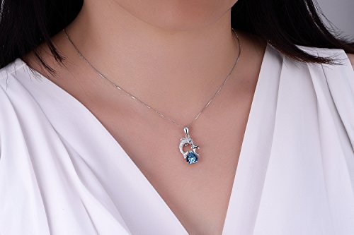 Tabwing Sterling Silver Mother And Baby Dolphin Heart Shape Pendant Necklace With 18" Box Chain For Women (Ocean Blue) #TOP1