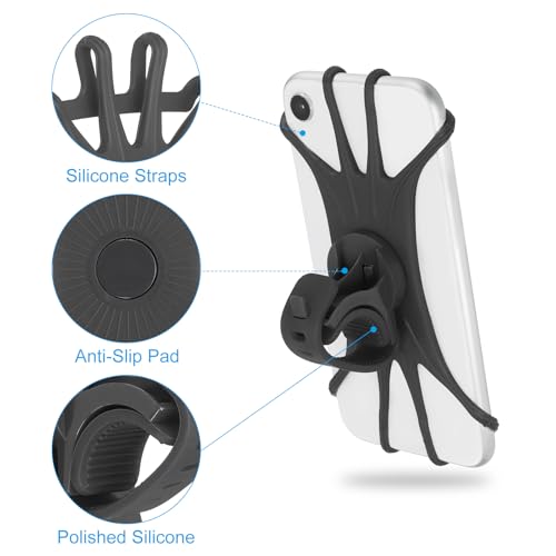 Image of PATIKIL 2Pcs Bike Phone Mount, 360 Rotation Silicone Motorcycle Phone Holder for 3 inch- 6.5 inch Phones Adjustable Phone Mount for Motorcycle Bicycle Electric Scooter, Black