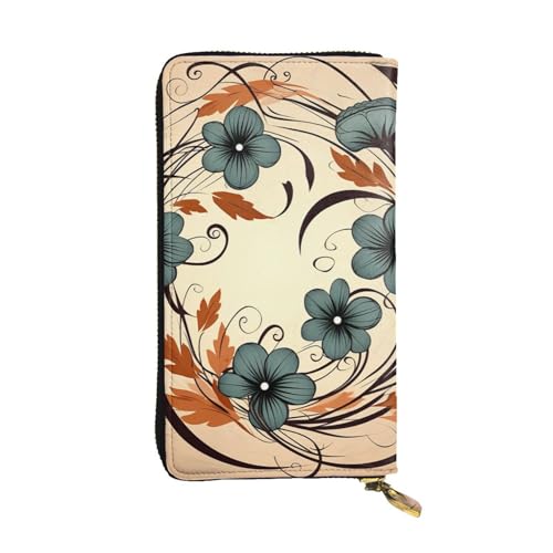 Portefeuille en cuir avec fermeture éclair et grand porte-cartes noir motif couronne florale