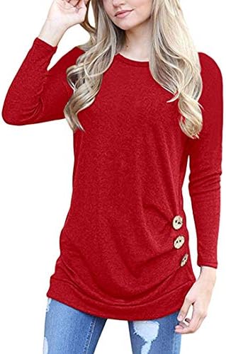 MOLERANI Women's Casual Long Sleeve Round Neck Loose Tunic T Shirt Blouse Tops(2XL, Red)