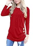 MOLERANI Women's Casual Long Sleeve Round Neck Loose Tunic T Shirt Blouse Tops(2XL, Red)