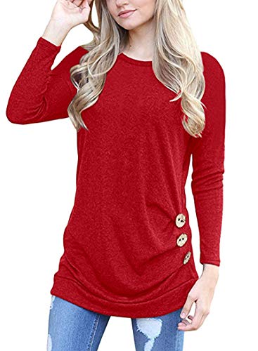 Molerani Women's Casual Long Sleeve Round Neck Loose Tunic T Shirt Blouse Tops(2Xl, Red) #TOP5